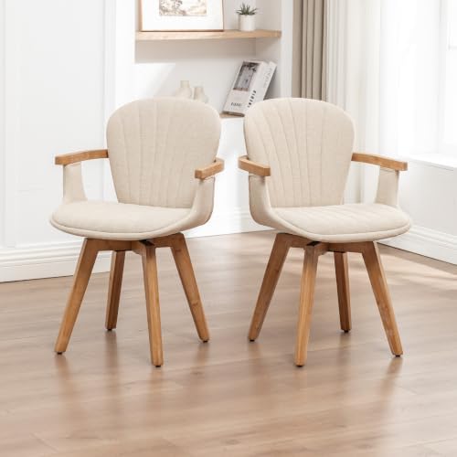 LUNLING Swivel Dining Chairs Set of 4 with Arms Mid Century Modern Beige Char...