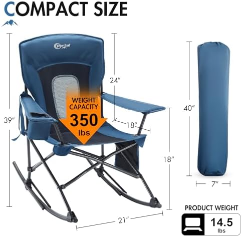Portal Folding Outdoor Rocking Camping Chair, 350LBS Portable Rocker | 10s Fo...