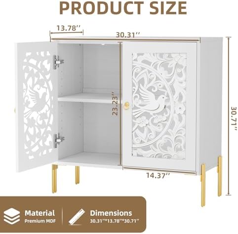 DHZ Accent Cabinet with Doors, Hollow-Carved Pattern Buffet Cabinet with Stor...