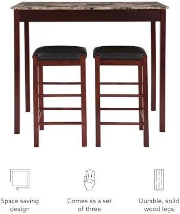 Linon Brown 3-Piece Table Faux Marble Tavern Set, 42" w x 22.25" d ...