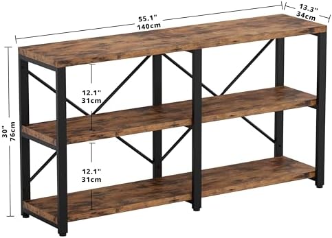 IRONCK Console Table, 3-Tier 55 in Entryway Table, Vintage Brown | Engineered...