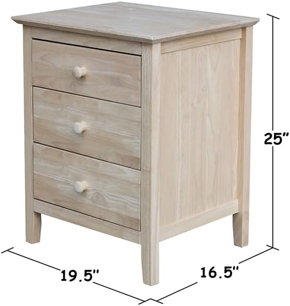 25"H Solid Wood Bedroom Nightstand with 3 Drawers, Parawood Construction...