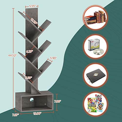 Yoobure Tree Bookshelf - 6 Shelf Retro Floor Standing Bookcase, Tall Wood Boo...