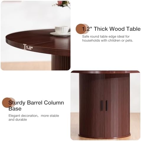 HOMMPA 48'' Round Dining Table for 4-6 Kitchen Table with Storage-Walnut