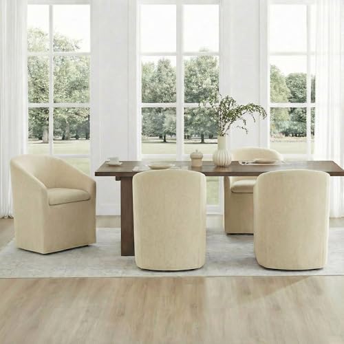 KISLOT Upholstered Dining Chairs Set of 4 with Casters, Light Tan