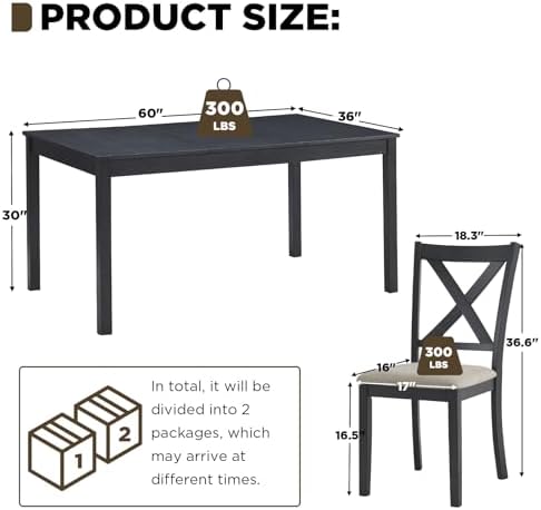 LUXOAK 7-Piece Farmhouse Kitchen Table and Chairs Set for 6, Grey & White