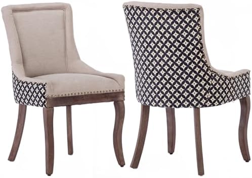 Upholstered Dining Chairs Set of 2, Fabric Kitchen Chair with Nailhead Trim, ...