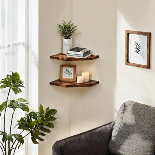 Demigo Corner Shelf Wall Mount, 2-Pack Acacia Wood Floating Corner Shelves