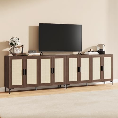 JASIWAY 48" Rattan Buffet Cabinet with Storage, Walnut Coffee Bar Cabinet