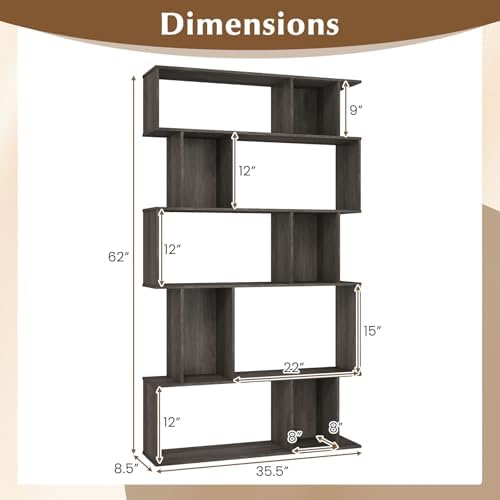 GIANTEX 5-Tier Bookshelf, 10-Cube Geometric Book Case with 5 Closed-Back Cubb...