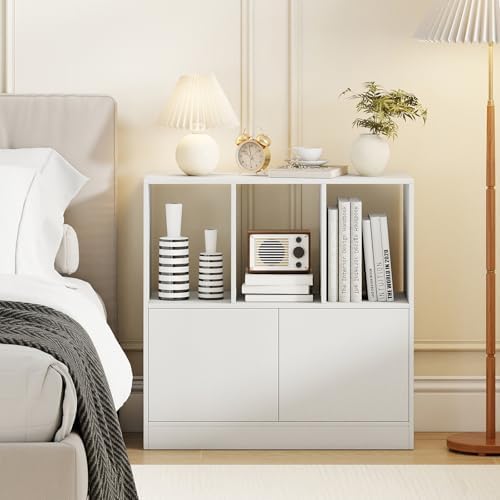 GIANTEX 3-Cube Bookcase with Doors, 3-Tier Cubic Bookshelf w/Open Compartment...