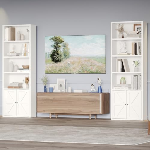 oneinmil 6 Tier Bookshelves and Bookcase with Doors Industrial Set of 2 Doubl...