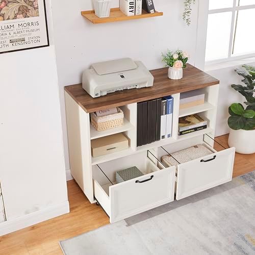 39.3" Farmhouse Wood File Cabinet with Wheels,Small Home Office Storage,...