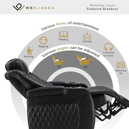 Weilianda Home Theater Seating, Top Grain Leather Movie Theater Chair | Black...