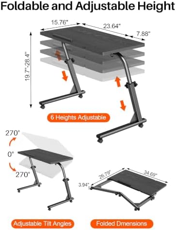 Adjustable Folding TV Tray Table, Mobile TV Dinner Tray for Eating on Couch