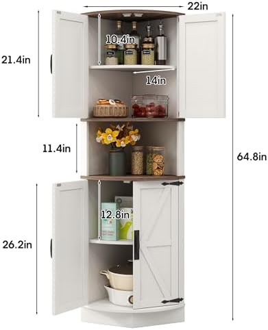 Vabches 64.8" Tall Farmhouse Corner Cabinet with 4 Doors and 5 Storage S...
