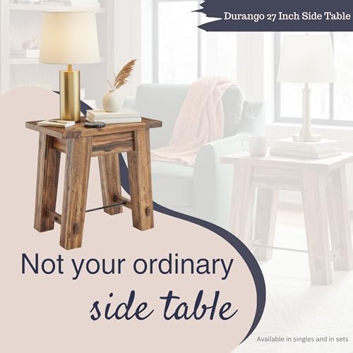 Alaterre Durango Rustic Industrial Solid Wood End Table or Nighstand, 27”