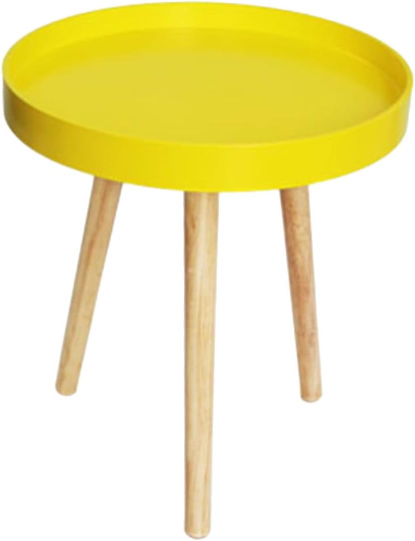 VALICLUD Nordic Style Mini Round Decorative Sofa Side Table with Yellow Wood ...