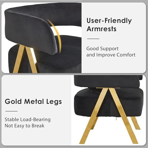 Modern Black Gold Velvet Accent Chairs Set 2, Barrel Armchairs Living Room