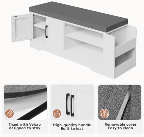 Farmhouse Shoe Storage Bench with 3-in-1 Entryway Storage & Padded Seat |...