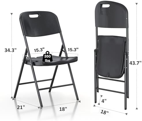 VECELO 5 Piece Folding Card Table Square and Chairs Set, Plastic Tabletop &am...