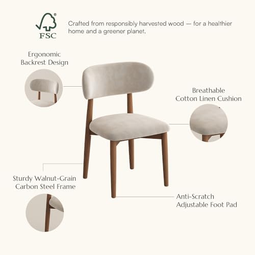 POVISON Modern Dining Room Chairs Set of 6, Armless Cotton Linen Dining Chair...