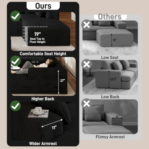 ONEMMLION 143" Oversized Cloud Sectional Couch for Living Room, Black | ...