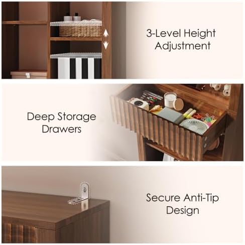 Wodeer 71" Tall 6 Tier Bookshelf with 8 Cube Open Display, Walnut Bookca...