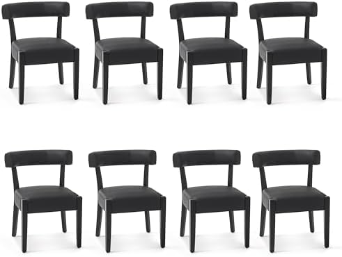 RNKSFX Black Dining Chairs Set of 8, Faux Leather Upholstered Kitchen & D...