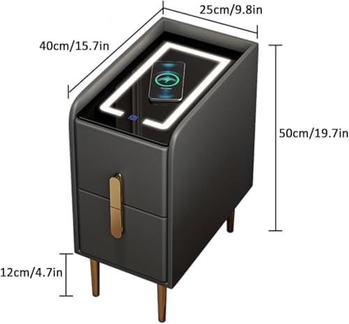 Nightstand with 2 Drawers, Solid Wood Side Bed End Table, Narrow Storage Nigh...
