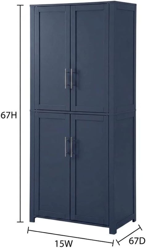 Furnifact Blue Tall Kitchen Storage Pantry, Food Organization, Anti-Tip Mecha...