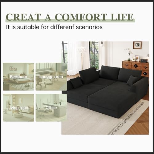 106" Modular Sectional Sofa with Deep Seat, L-Shaped Corduroy Couch with...