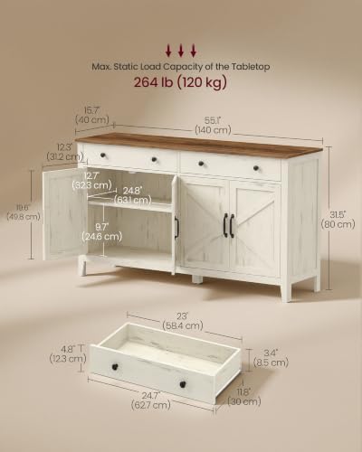 VASAGLE Farmhouse Buffet Cabinet, Coffee Bar with 2 Drawers