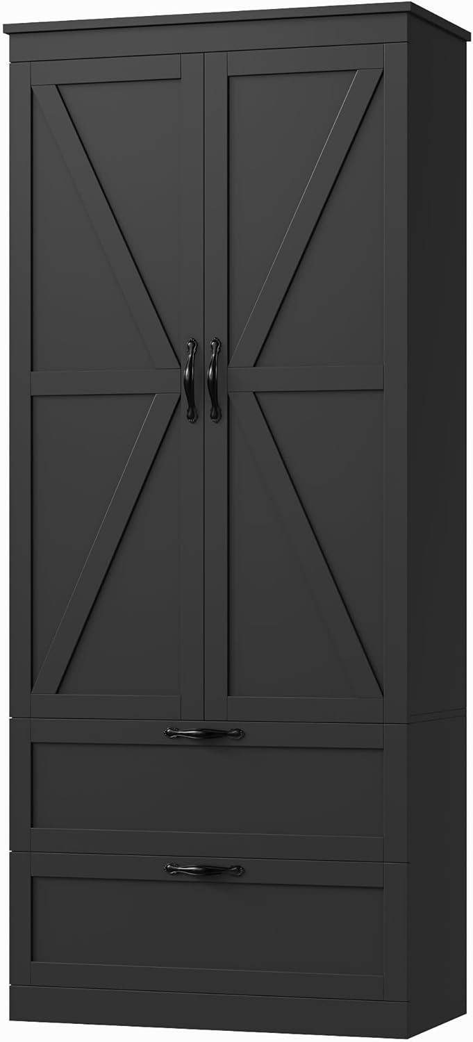 HOSTACK 70" Tall Kitchen Pantry Storage, Barn Doors Pantry Cabinet with ...
