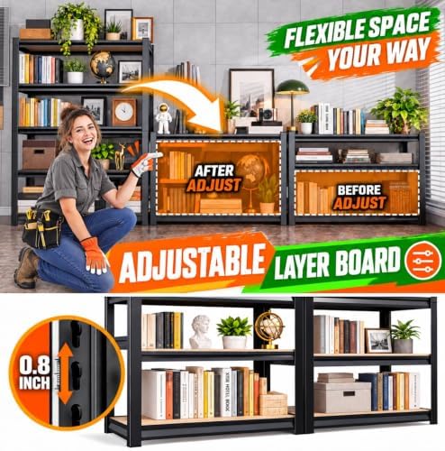 Book Shelf, Adjustable Tall Bookcase, No-Assembly-Required Metal Bookshelf