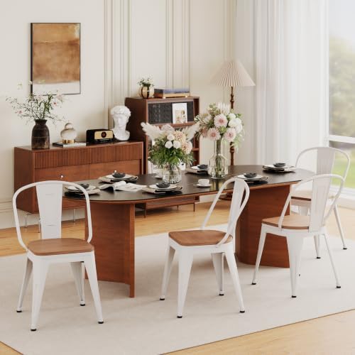 18 Inch Metal Dining Chairs Set of 4 Farmhouse Kitchen Chairs with Wooden Sea...