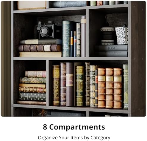 IRONCK 4-Tier Bookcase with Doors, Tall Storage Bookshelf, Charcoal Gray