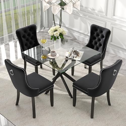 5 Piece Clear Glass Top Dining Set, 36'' Modern Minimalist Square Din...