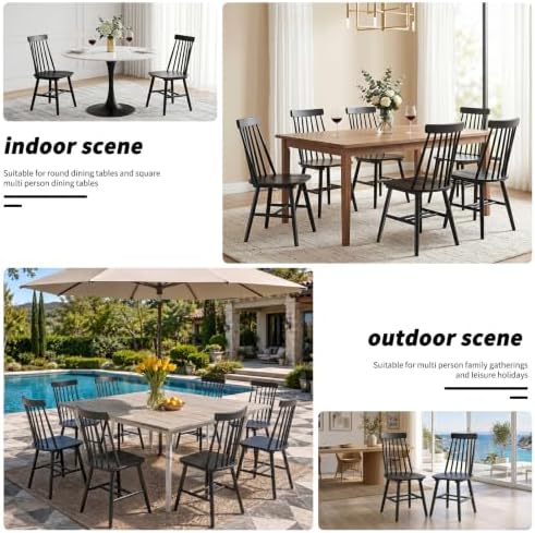 Black Wood Dining Chairs Set of 4, Windsor Farmhouse