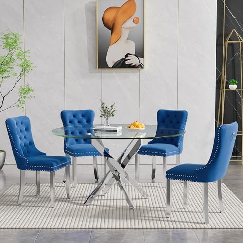 Henf 5 Piece Round Glass Dining Table Set for 4, Modern 47" Round Dining...
