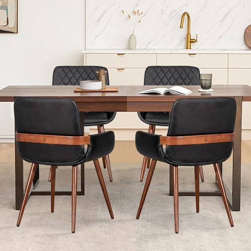 LUNLING Mid Century Modern Faux Leather Dining Chairs Set of 4,Green Upholste...