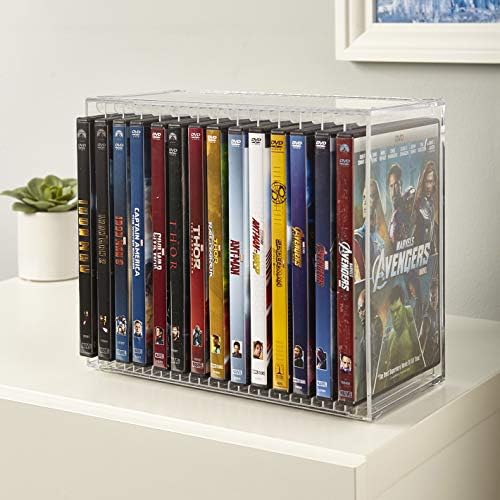 STORi Stackable Clear Plastic DVD Organizer with Rubber Feet | Rectangular Ho...