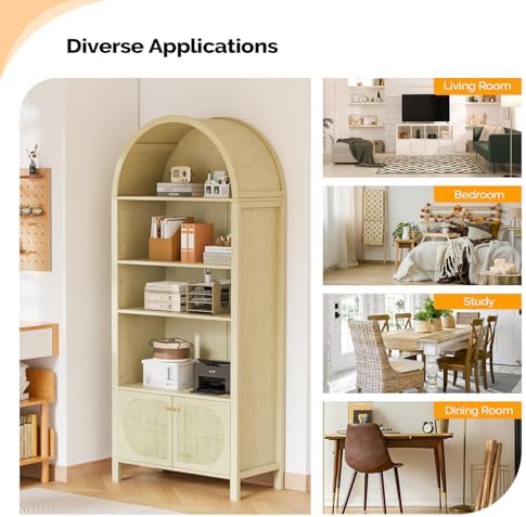 VINGLI 70" Arched Display Cabinet with 5 Shelves, Rattan Storage Cabinet...