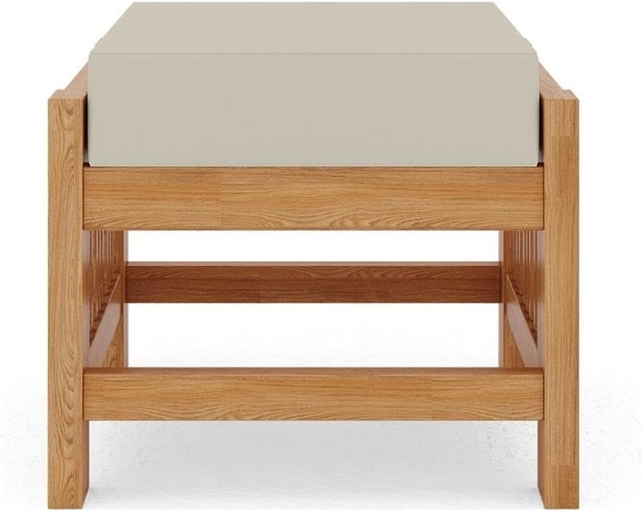 Pemberly Row Modern Teak Outdoor Ottoman, 18 x 18 x 12 in, Canvas Cushions, B...