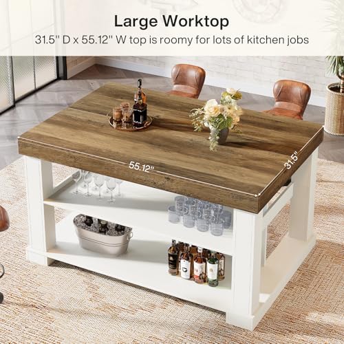 Tribesigns Kitchen Island with Storage, 55-Inch Farmhouse Stationary Island T...