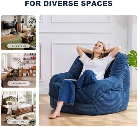 Giant Bean Bag Chair for Adults, Oversized Floor Lounge Chair with Armrests |...