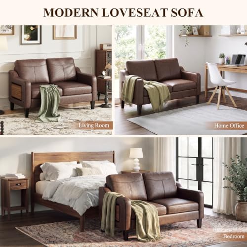 MALOL 51" Accent Chair Set of 2 with Foldable Side Table, Chocolate Brown