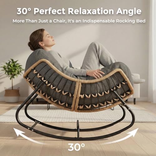SWITTE Outdoor Rocking Papasan Chair with Thick Cushion, Dark Gray | Oversize...