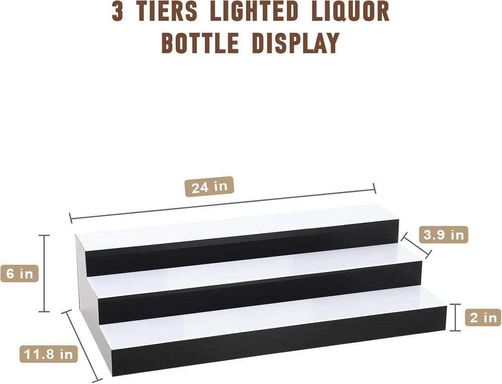 Dollate 3-Tier 24 Inch LED Liquor Bottle Display Shelf, Tabletop Wine Rack, 1...