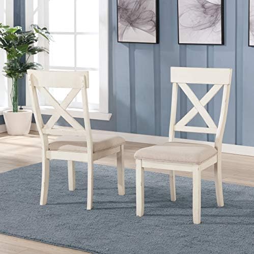 Roundhill Furniture Prato 7-Piece Dining Table Set with Cross Back Chairs, An...